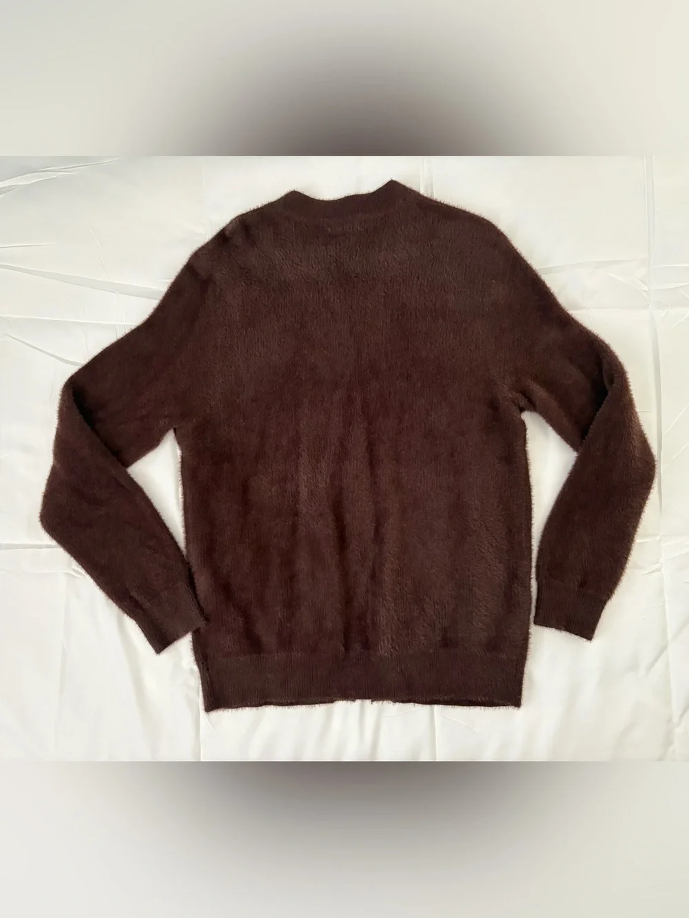 EMPYRE Frizzle Brown Cardigan w / Frown Face Emoji Patch Men’s Medium Fuzzy